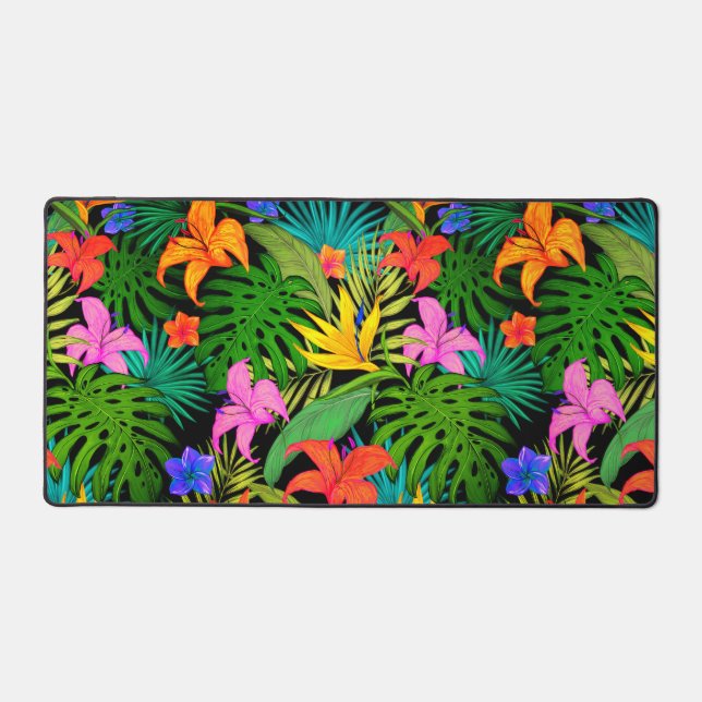 Tropical flower and palm leaf Hawaiian colourful  Desk Mat (Front)