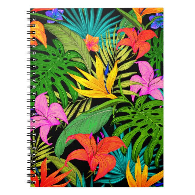 Tropical flower and palm leaf Hawaiian colourful Notebook (Front)