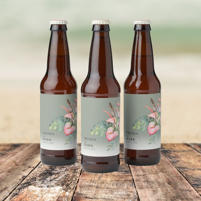 Tropical Flower Beach Wedding  Beer Bottle Label (Tropical Flower Beach Wedding Beer Bottle Label)