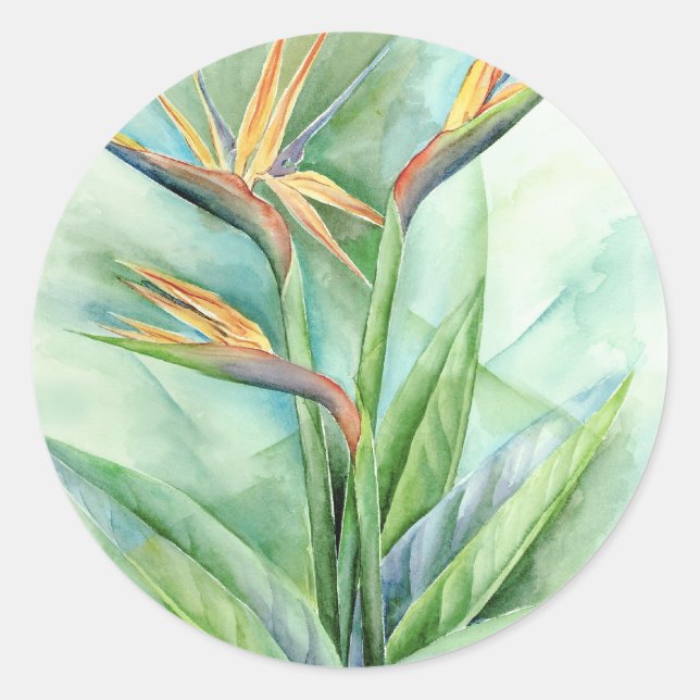 Tropical Flower Bird Of Paradise Painting - Multi Classic Round Sticker (Front)