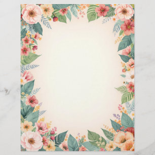 Tropical Flower Border Stationery Paper