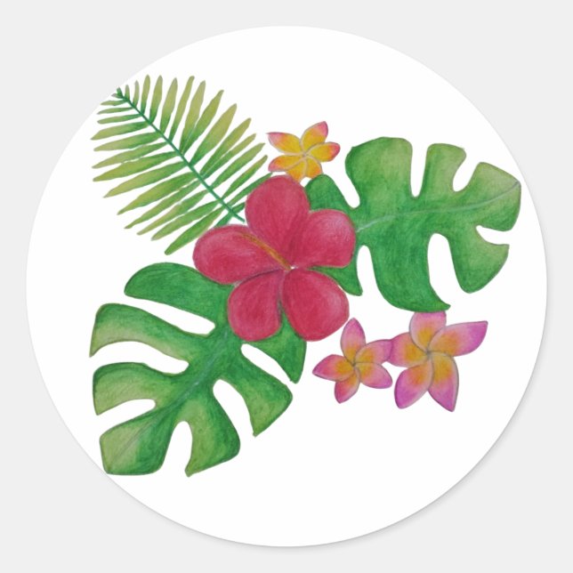 Tropical flower classic round sticker (Front)