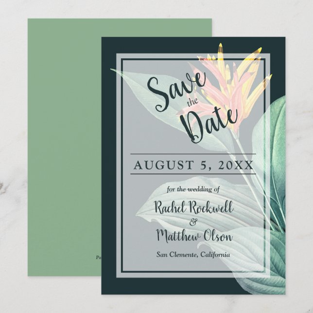 Tropical Flower Elegant Wedding Save the Date (Front/Back)