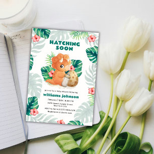 Tropical Flower Hatching Dinosaur Baby Shower  Invitation