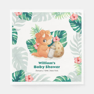Tropical Flower Hatching Dinosaur Baby Shower Napkin