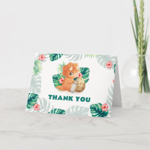 Tropical Flower Hatching Dinosaur Boy Baby Shower  Thank You Card