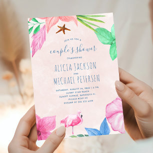 Tropical flower Hawaiian luau beach couples shower Invitation
