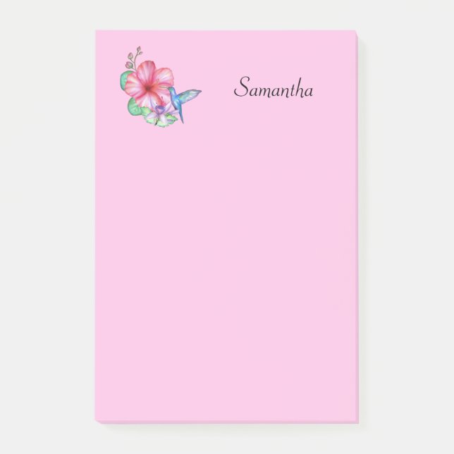 Tropical Flower Hummingbird Personalized Post-it Notes (Front)