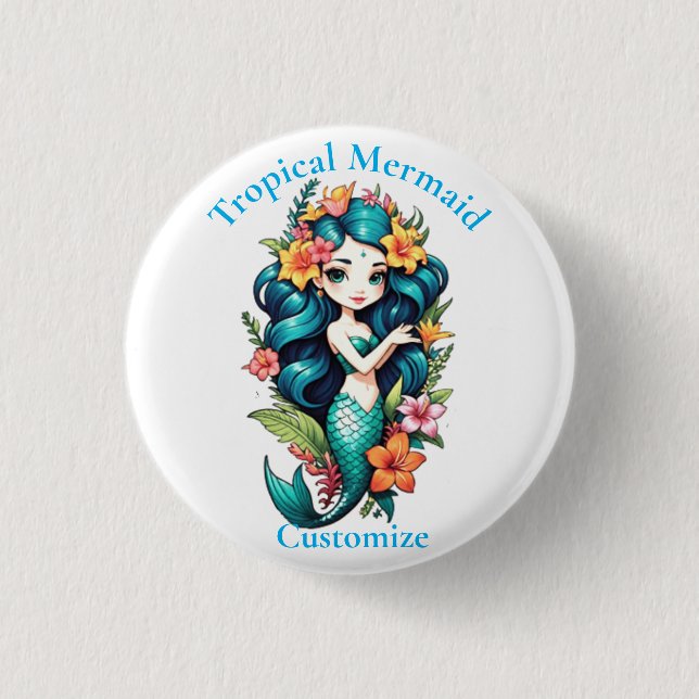 Tropical Flower Mermaid Thunder_Cove 1 Inch Round Button (Front)