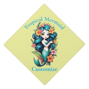 Tropical Flower Mermaid Thunder_Cove Graduation Cap Topper