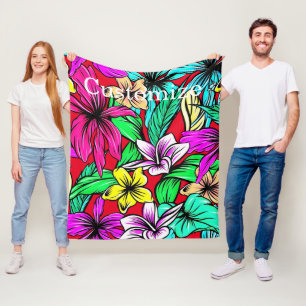 Tropical Flower Mix Thunder_Cove Fleece Blanket