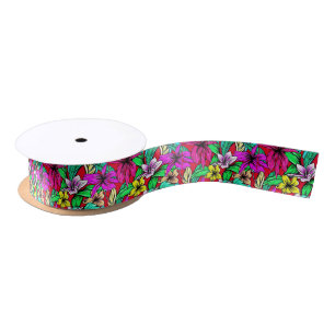 Tropical Flower Mix Thunder_Cove Satin Ribbon