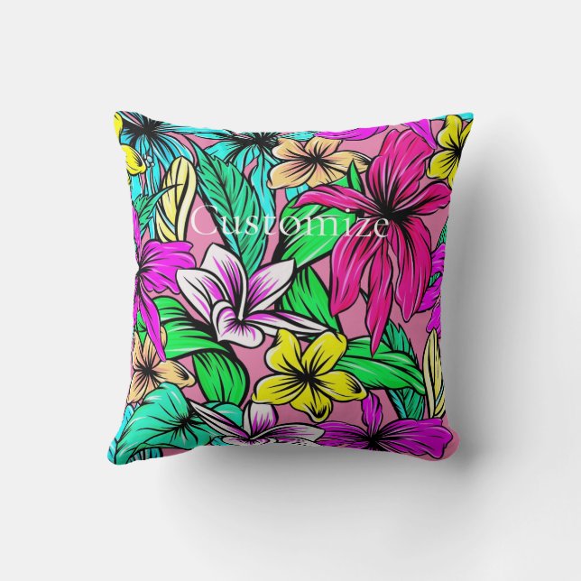 Tropical Flower Mix Thunder_Cove Throw Pillow (Back)