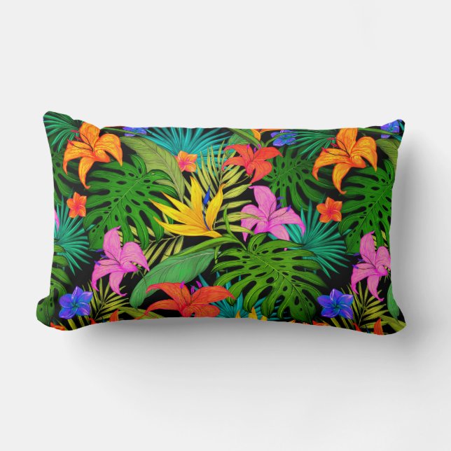 Tropical flower monstera leaf Hawaiian colourful Lumbar Pillow (Front)