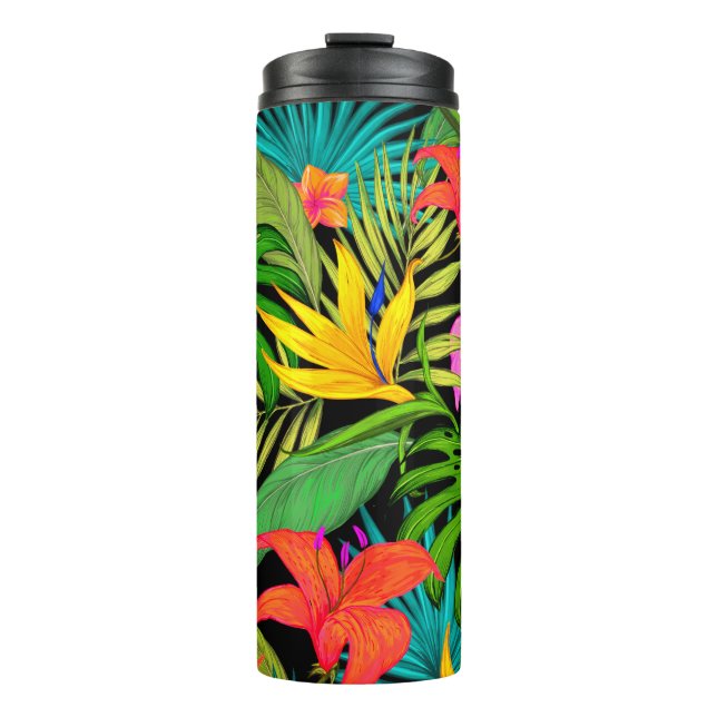 Tropical flower monstera leaf Hawaiian colourful  Thermal Tumbler (Front)