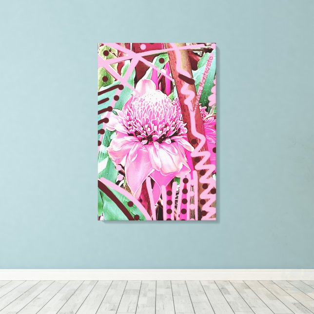 Tropical Flower of Life Stretched Canvas Print (Insitu(Wood Floor))