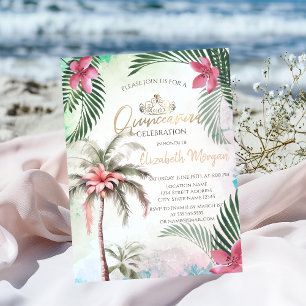 Tropical Flower Palm Summer Quinceañera Invitation