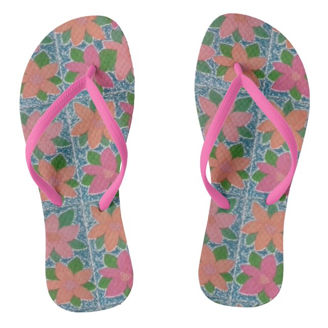 Tropical Flower Pattern Flip Flops (Footbed)