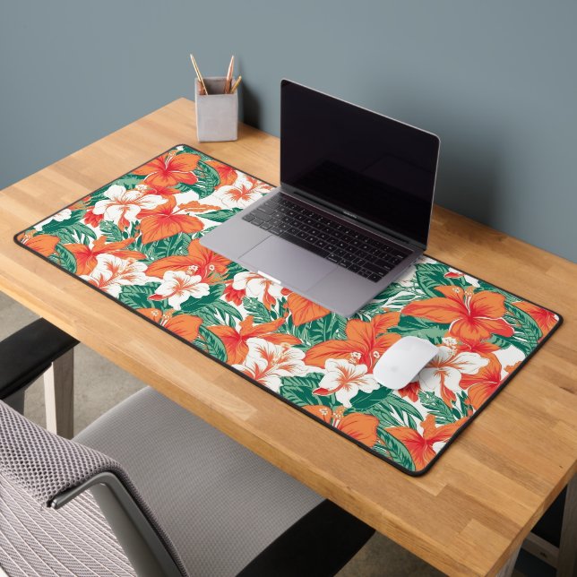 Tropical Flower Pattern Hawaiian Vibe Desk Mat (Office 2)