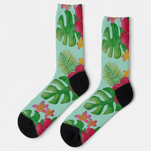 Tropical flower pattern socks