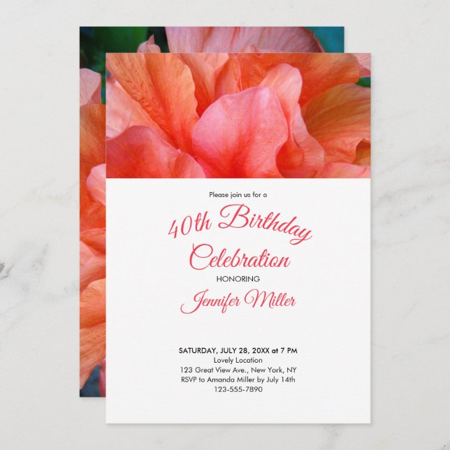 Tropical Flower Photo 40th Birthday Invitation (Front/Back)