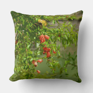 Tropical Flower Print Green Orange Floral Design Throw Pillow