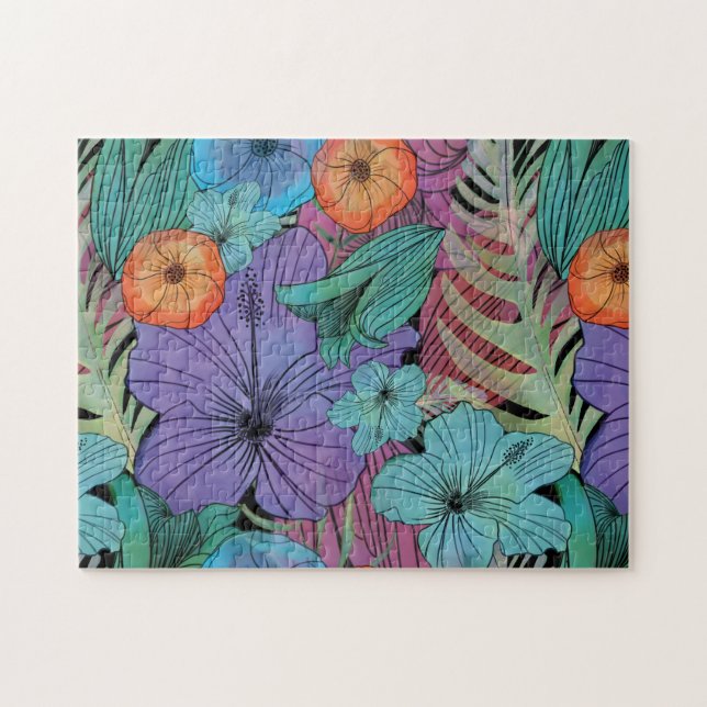 Tropical flower purple hibiscus Paradise garden Jigsaw Puzzle (Horizontal)