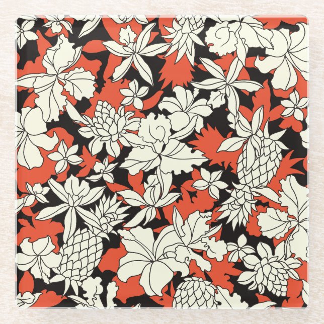 Tropical Flower Seamless Exotic Pattern Glass Coaster (Front)