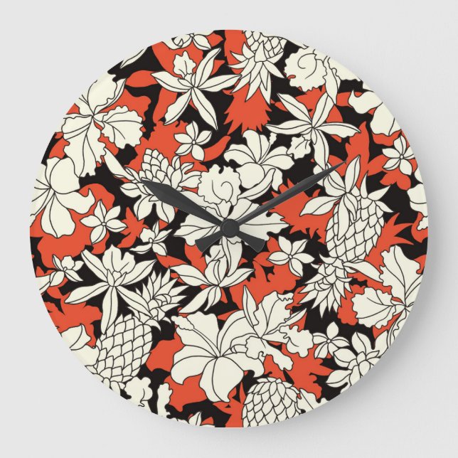 Tropical Flower Seamless Exotic Pattern Large Clock (Front)