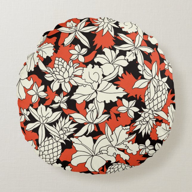 Tropical Flower Seamless Exotic Pattern Round Pillow (Front)