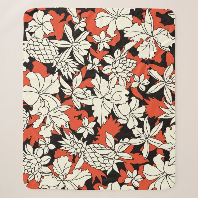 Tropical Flower Seamless Exotic Pattern Sherpa Blanket (Front)