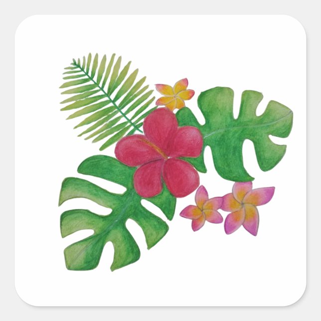 Tropical flower square sticker (Front)