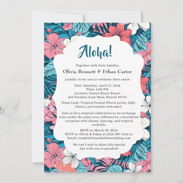 Tropical Flower Wedding Invitation (Front)