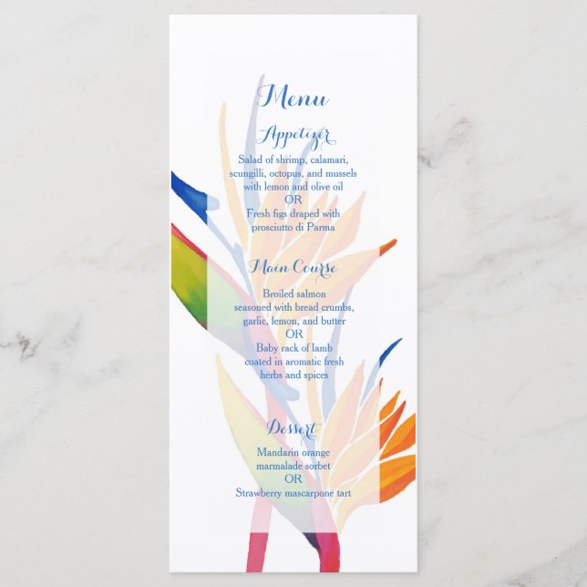 Tropical flower wedding menu (Front)