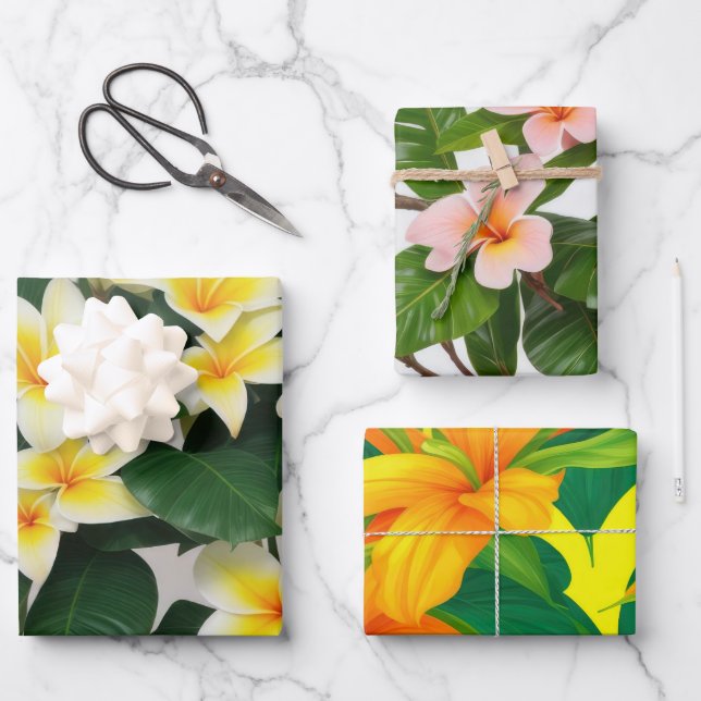 Tropical Flower Wrapping Paper Sheet (Front)