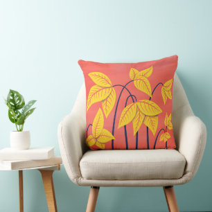 Tropical Flowers Abstract Yellow Pink Floral Throw Pillow