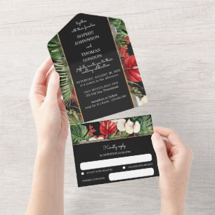Tropical flowers All in One Wedding Invite