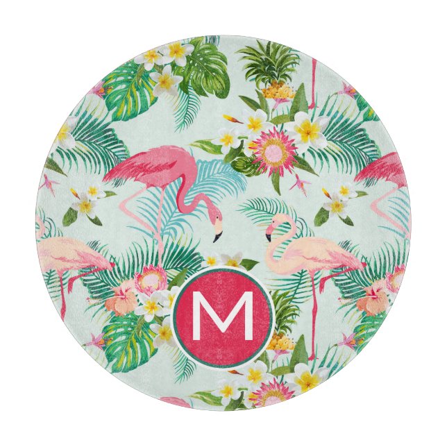 Tropical Flowers And Birds | Add Your Initial Cutting Board (Front)