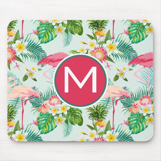 Tropical Flowers And Birds | Add Your Initial Mouse Pad (Front)