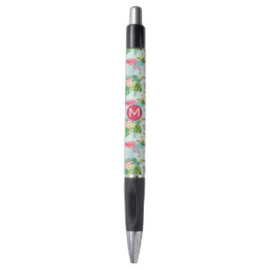 Tropical Flowers And Birds Add Your Initial Pen