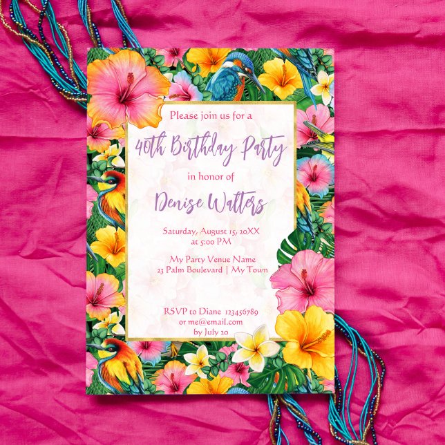 Tropical Flowers and Birds bright colors birthday  Invitation (Creator Uploaded)
