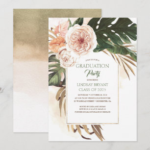 Tropical Flowers and Dried Palm Leaf Graduation Invitation