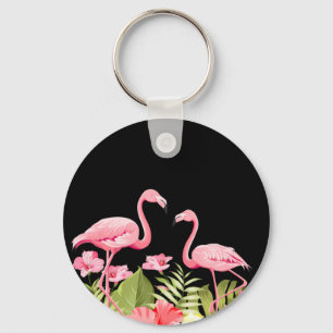 Tropical Flowers And Flamingos-32146 Keychain