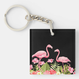 Tropical Flowers And Flamingos-32146 Keychain