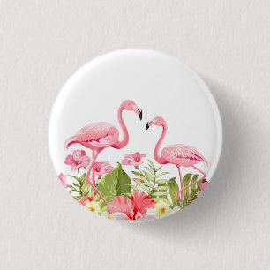 Tropical Flowers and Flamingos Design 1 Inch Round Button