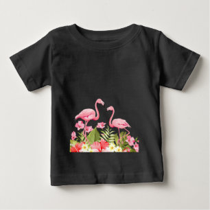 Tropical Flowers and Flamingos Design Baby T-Shirt