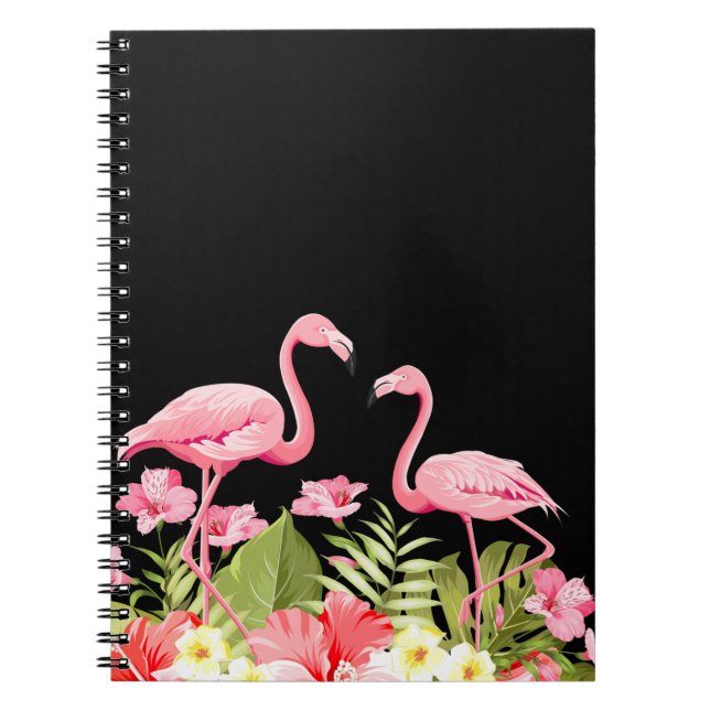 Tropical Flowers and Flamingos Design Notebook (Front)