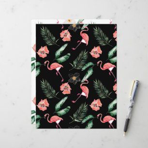 Tropical Flowers and Flamingos  Scrapbook Paper
