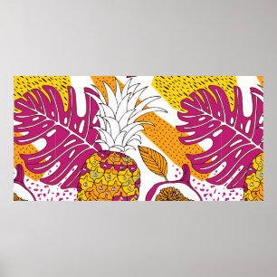 Tropical flowers and fruits,bright exotic print