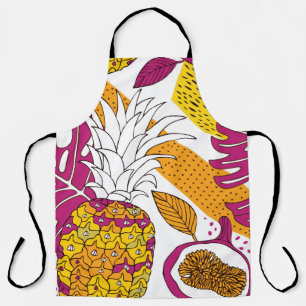 Tropical flowers and fruits,bright exotic print apron